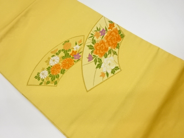 リサイクル　地紙に花々模様織出し名古屋帯